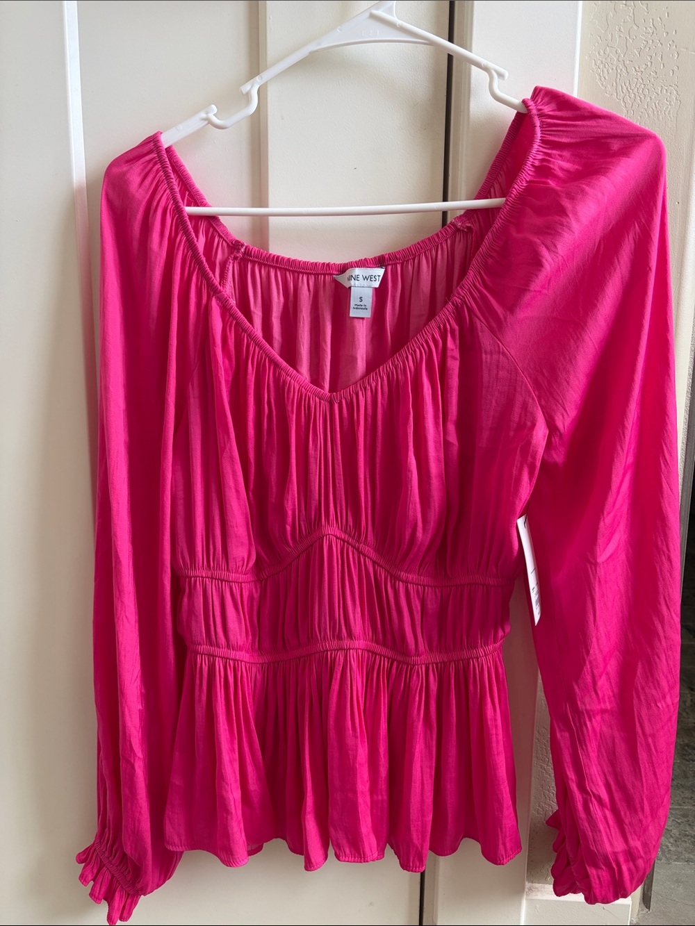 Nine West Hot Pink Off-Shoulder Blouse